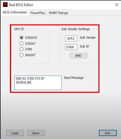 Red BIOS Editor Settings